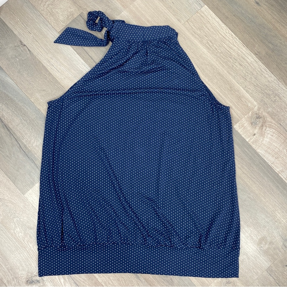 Uniform John Paul Richard Polka Dot Tie Neck Halter Top Shirt Blue White XL - Picture 7 of 11